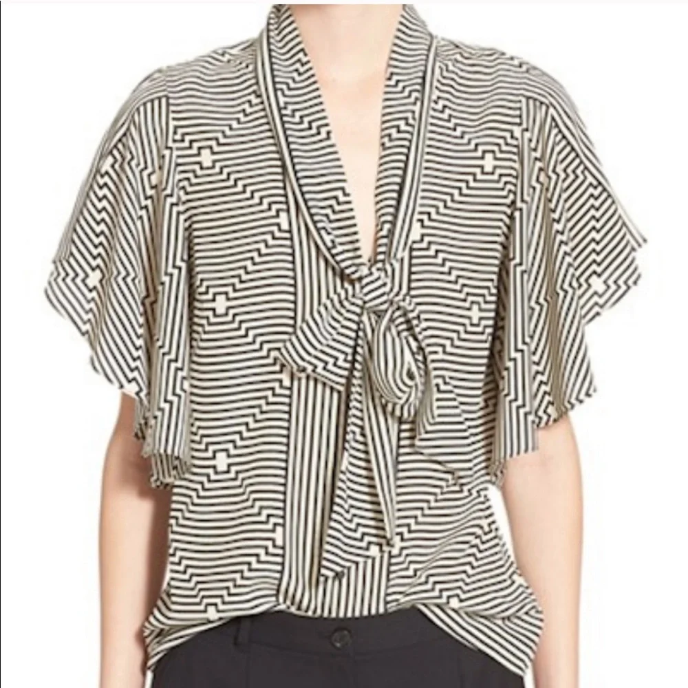 Tracy Reese Silk Tie Neck Flounced Diamond Top M - Picture 11 of 11